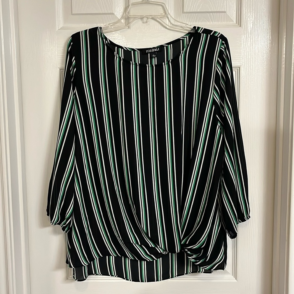 Roz & Ali black and green striped top